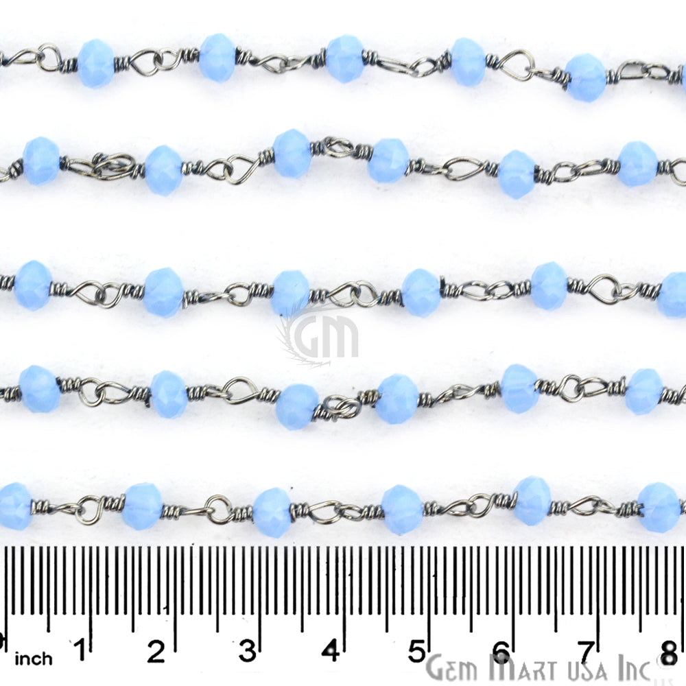 Tanzanite Chalcedony 3-3.5mm Oxidized Plated Wire Wrapped Beads Rosary Chain (763886698543)