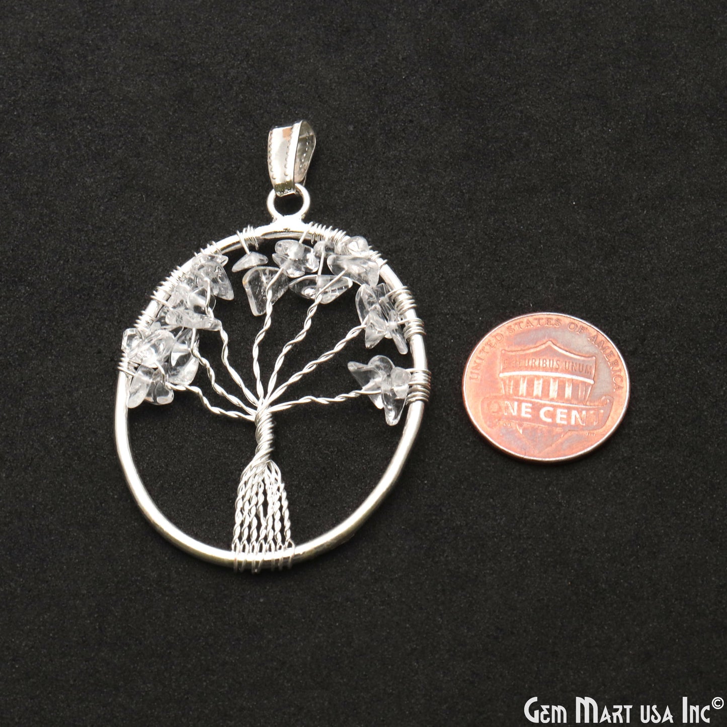 Tree of Life Crystal Oval Silver Wire Wrapped 46x35mm Chakra Pendant