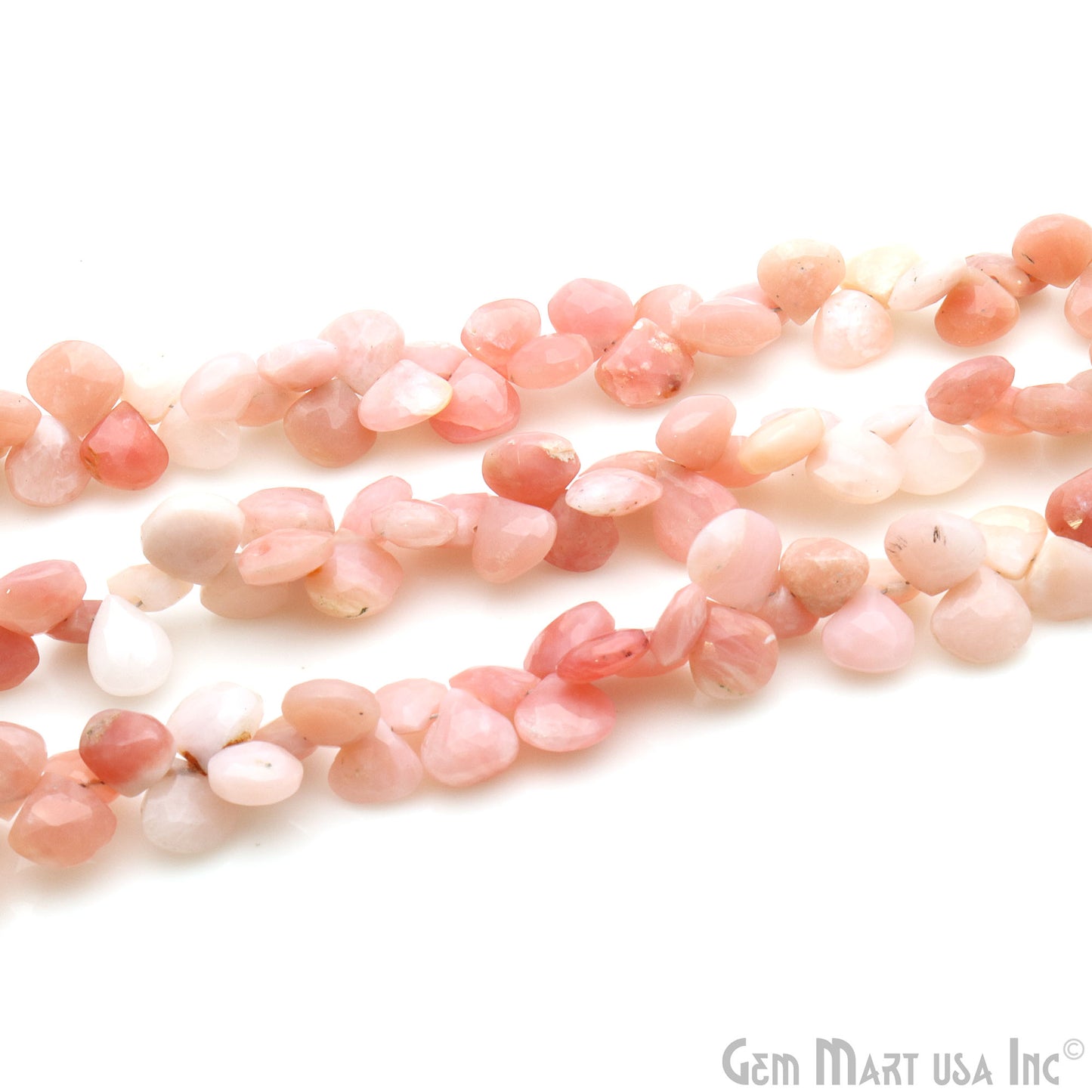 Pink Opal Heart Beads, 8.5 Inch Gemstone Strands, Drilled Strung Briolette Beads, Heart Shape, 6-7mm