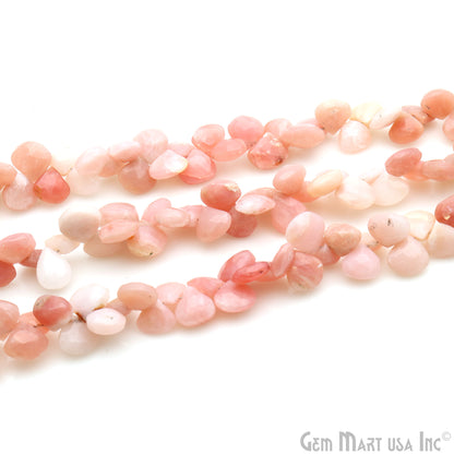 Pink Opal Heart Beads, 8.5 Inch Gemstone Strands, Drilled Strung Briolette Beads, Heart Shape, 6-7mm