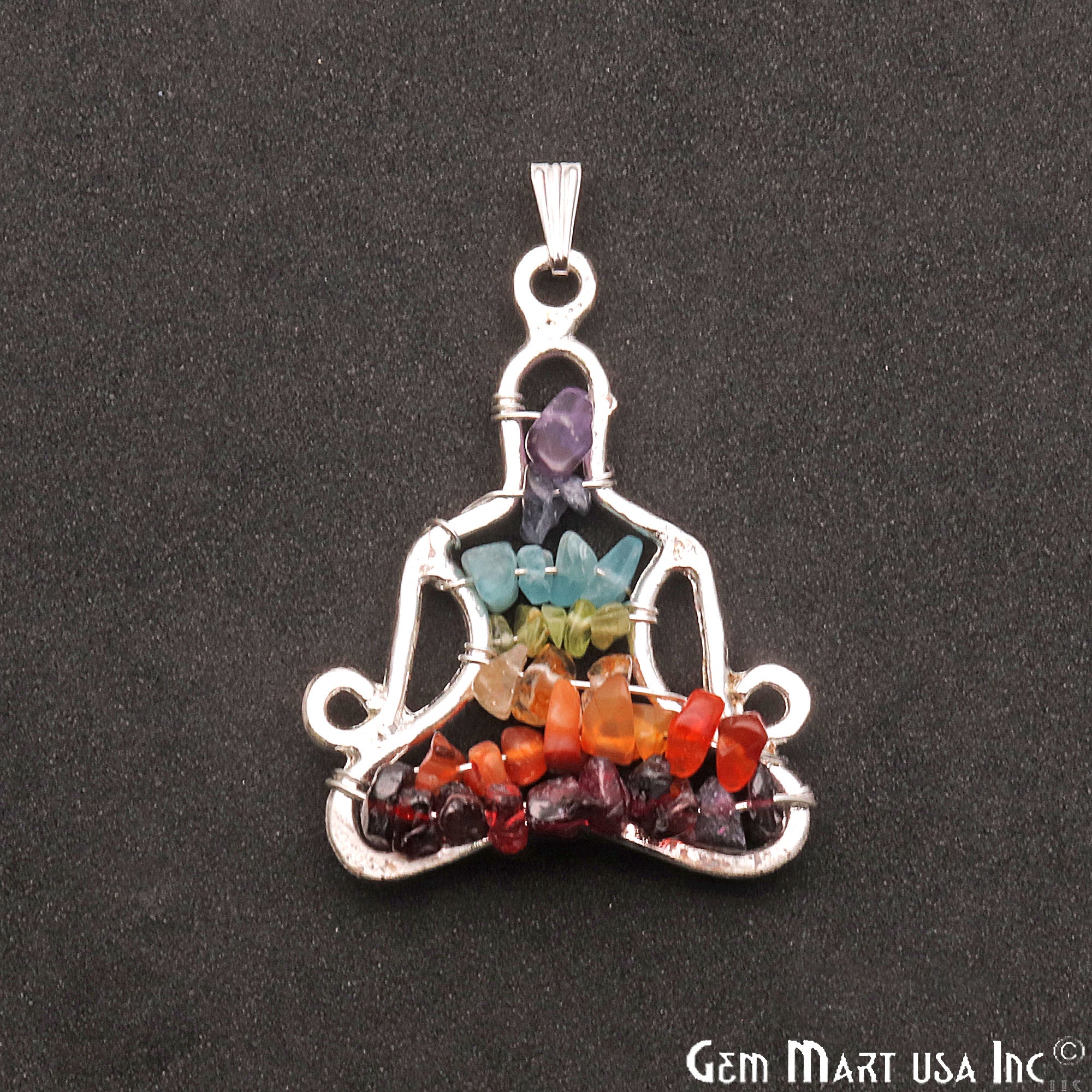 Multi Color Yogasan 41x32mm Silver Wire Wrapped Pendant - GemMartUSA