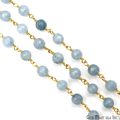 Gray Jade 6mm Faceted Beads Gold Wire Wrapped Rosary Chain