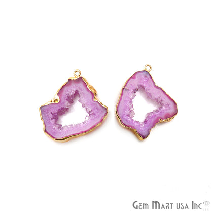 Agate Slice 30x32mm Organic Gold Electroplated Gemstone Earring Connector 1 Pair - GemMartUSA