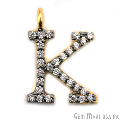 K' Alphabet Charm CZ Pave Gold Vermeil Charm for Bracelet & Pendants - GemmartUSA