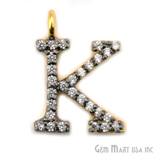 K' Alphabet Charm CZ Pave Gold Vermeil Charm for Bracelet & Pendants - GemmartUSA