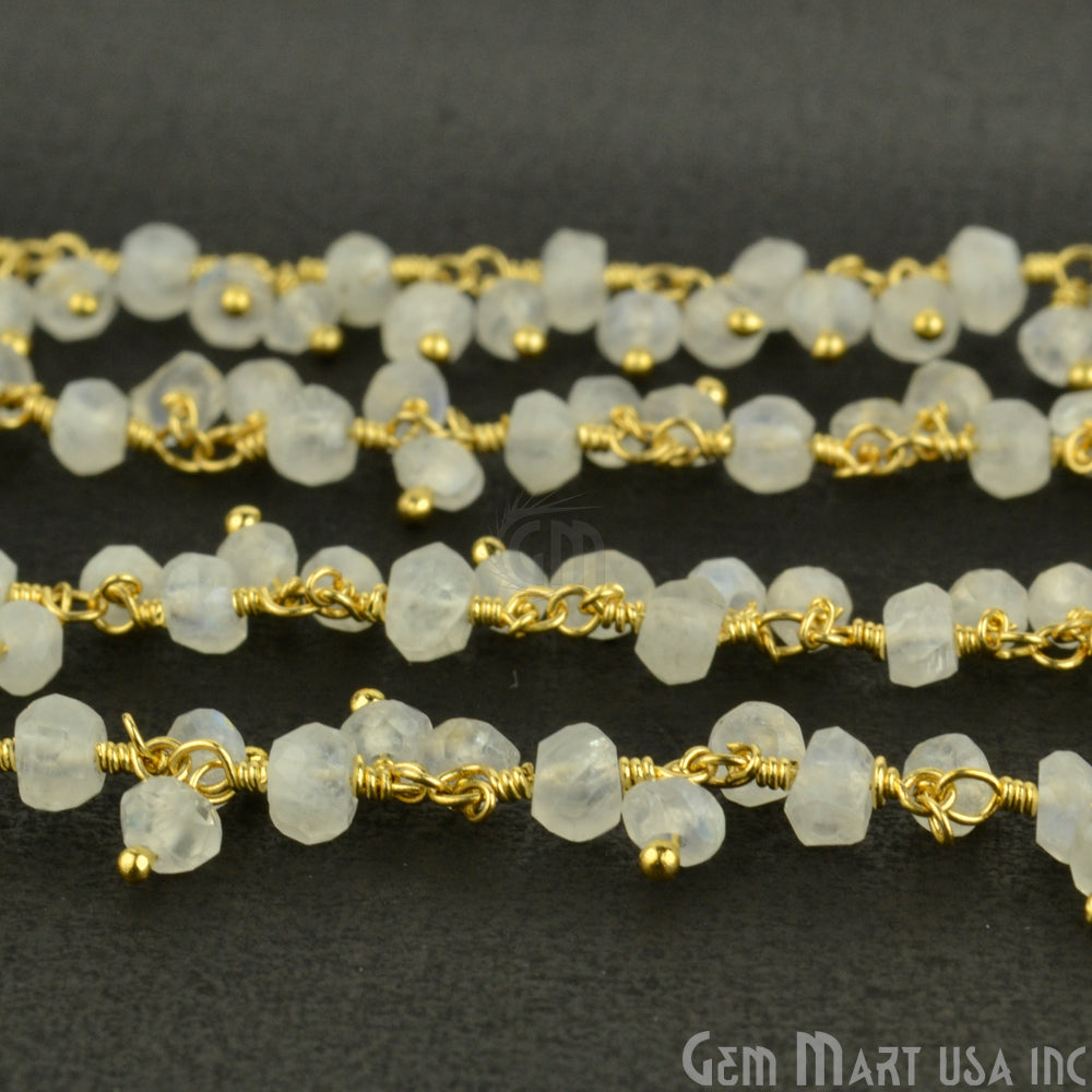 Rainbow Moonstone Cluster Dangle Chain, Gold Plated wire wrapped Beads Rosary Chain, Jewelry Making Supplies (GPRM-30021) - GemMartUSA (764181643311)