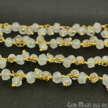Rainbow Moonstone Cluster Dangle Chain, Gold Plated wire wrapped Beads Rosary Chain, Jewelry Making Supplies (GPRM-30021) - GemMartUSA (764181643311)