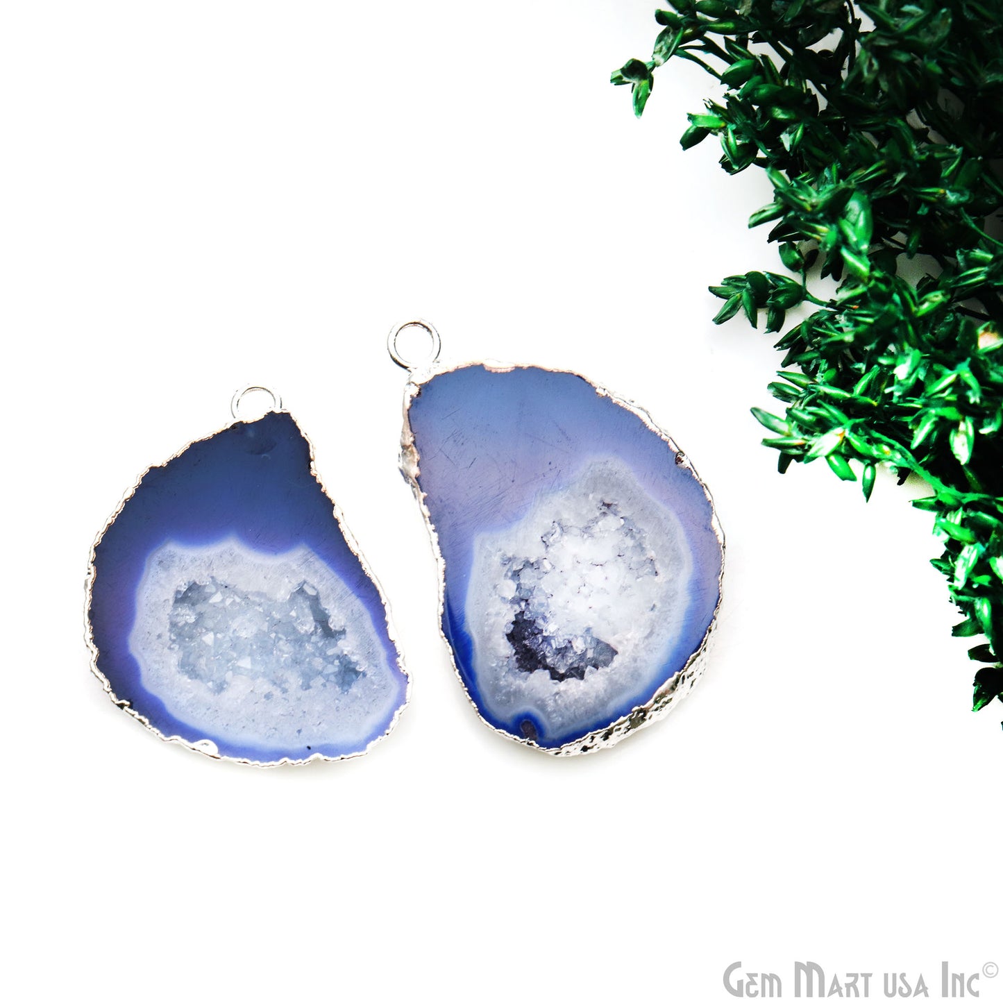 Geode Druzy 26x37mm Organic Silver Electroplated Single Bail Gemstone Earring Connector 1 Pair