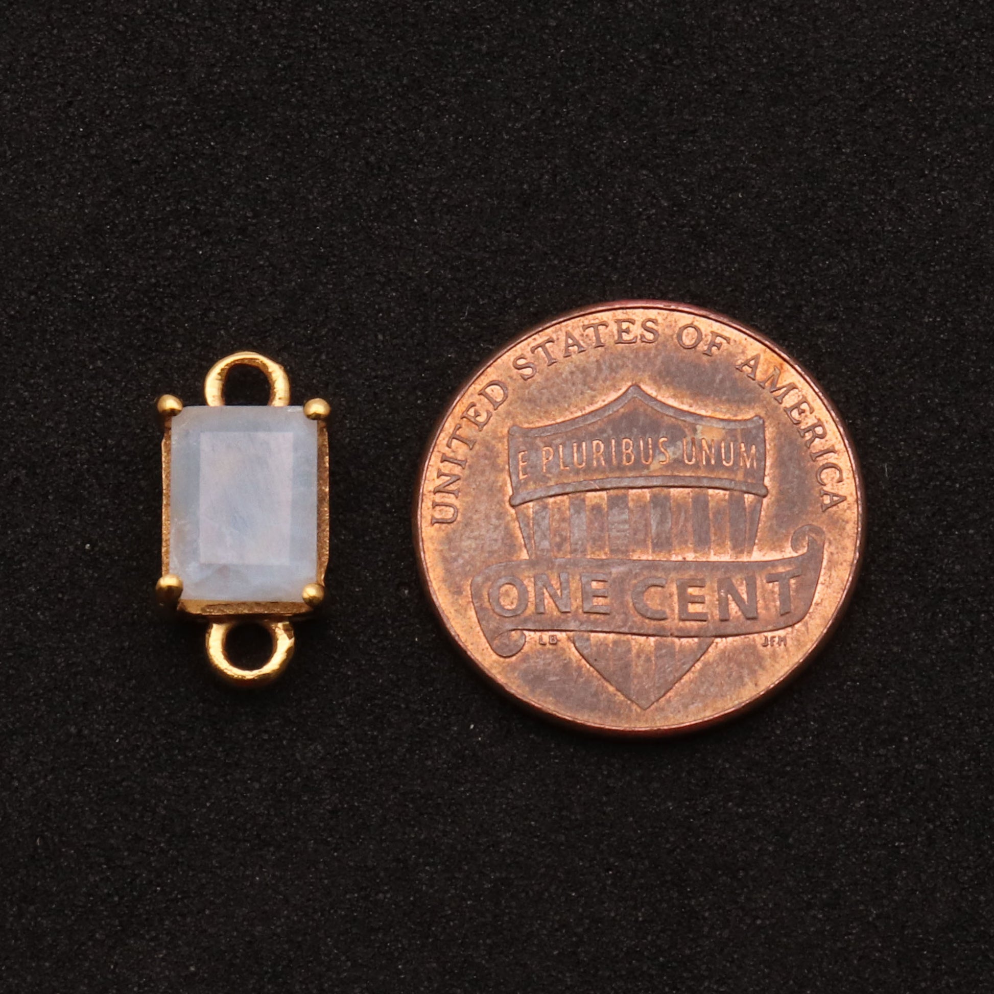 Rainbow Moonstone 6x8mm Rectangle Gold Prong Setting Double Bail Connector - GemMartUSA