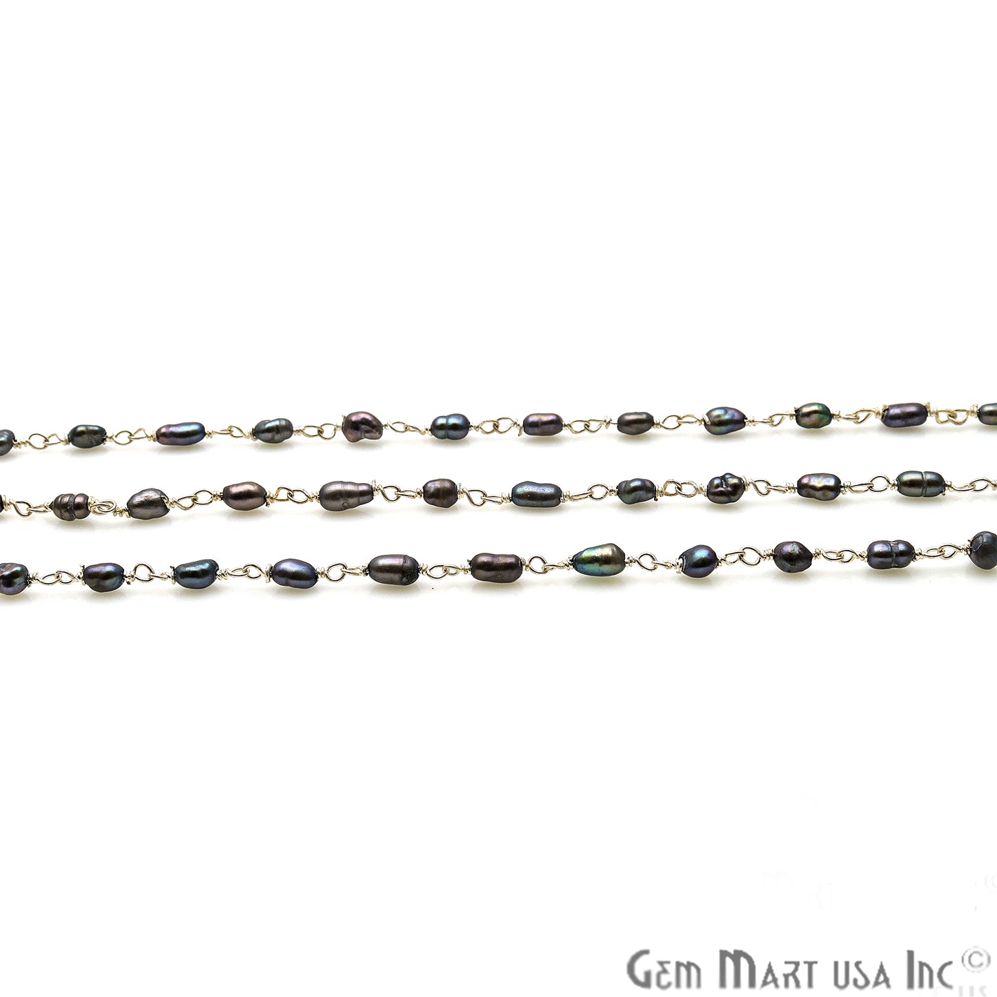 Black Pearl Silver Plated Wire Wrapped Beads Rosary Chain - GemMartUSA