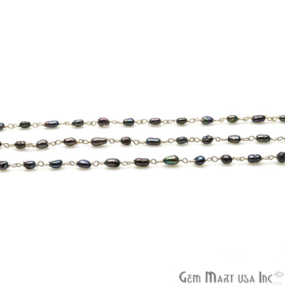 Black Pearl Silver Plated Wire Wrapped Beads Rosary Chain - GemMartUSA