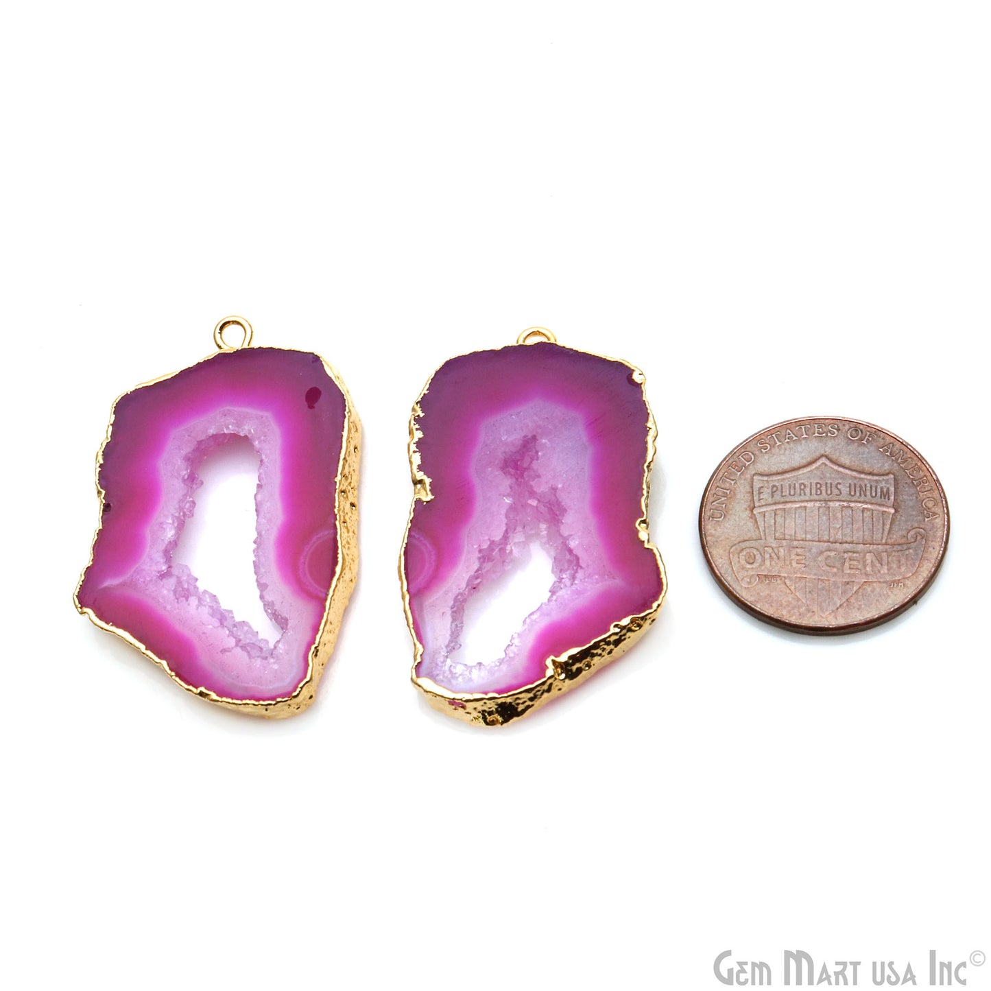 Agate Slice 35x21mm Organic  Gold Electroplated Gemstone Earring Connector 1 Pair