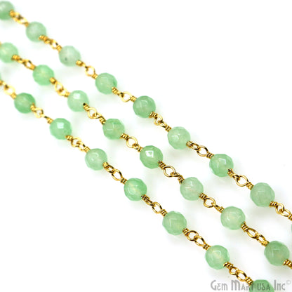 Baby Green Jade Beads Gold Plated Wire Wrapped Rosary Chain