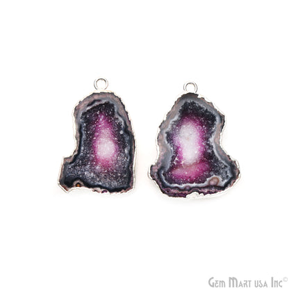 Geode Druzy 37x29mm Organic Silver Electroplated Single Bail Gemstone Earring Connector 1 Pair