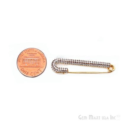 Bejweled Safety Pin, Cubic Zirconia Jewel Pin Sideways Pendant, Safety Pin Charm - GemMartUSA