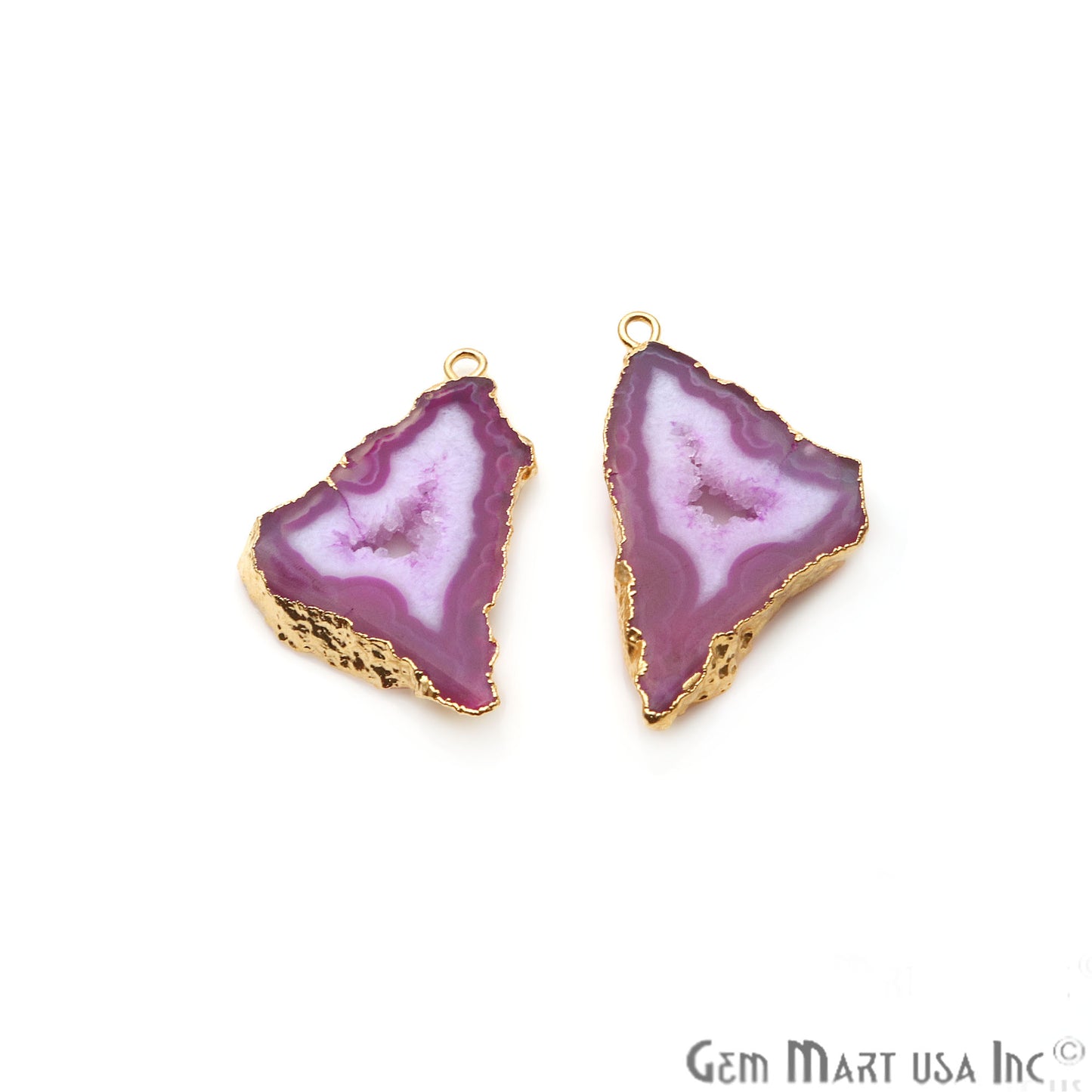 Agate Slice 19x36mm Organic Gold Electroplated Gemstone Earring Connector 1 Pair - GemMartUSA