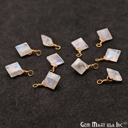 Rainbow Moonstone 7mm Square Single Bail Gold Wire Wrapped Gemstone Connector - GemMartUSA