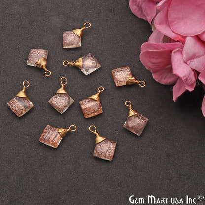 Copper Infused Square 10mm Gold Plated Wire Wrapped Gemstone Connector - GemMartUSA