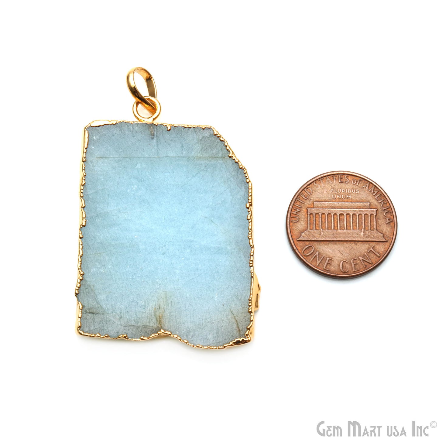 Aquamarine Free Form shape 42x30mm Gold Electroplated Gemstone Single Bail Pendant