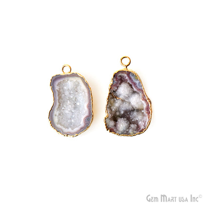 Geode Druzy 24x33mm Organic Gold Electroplated Single Bail Gemstone Earring Connector 1 Pair