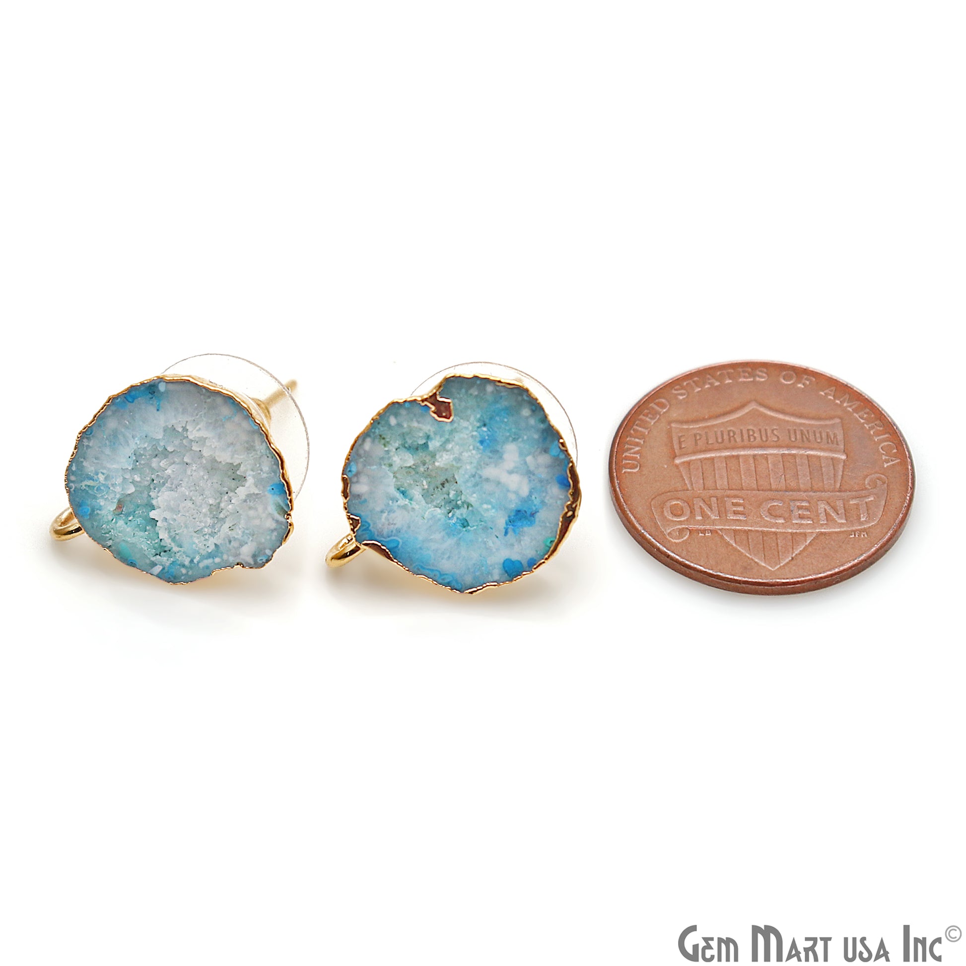 DIY Agate Slice Geode Druzy 17x13mm Gold Electroplated Loop Connector Studs Earrings - GemMartUSA