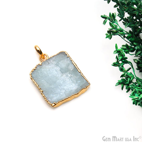 Aquamarine Free Form shape 29x23mm Gold Electroplated Gemstone Single Bail Pendant