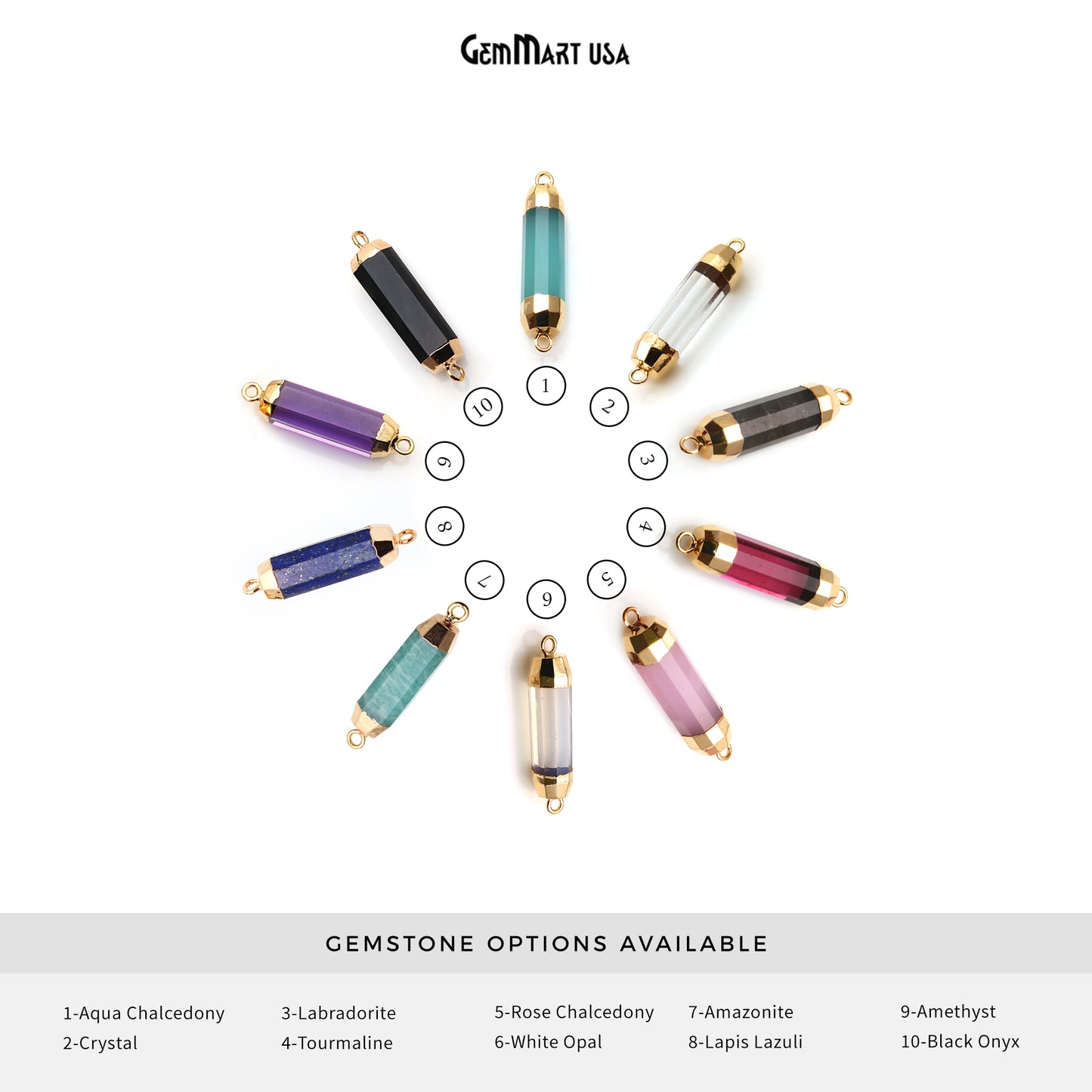 Double Point 33x8mm Gold Electroplated Gemstone Pendant Connector