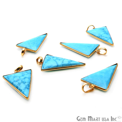 Turquoise Triangle 35x21mm Gold Plated Bezel Gemstone Pendant - GemMartUSA