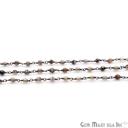 Brown Rutile Jade Faceted Beads 4mm Oxidized Plated Wire Wrapped Rosary Chain - GemMartUSA