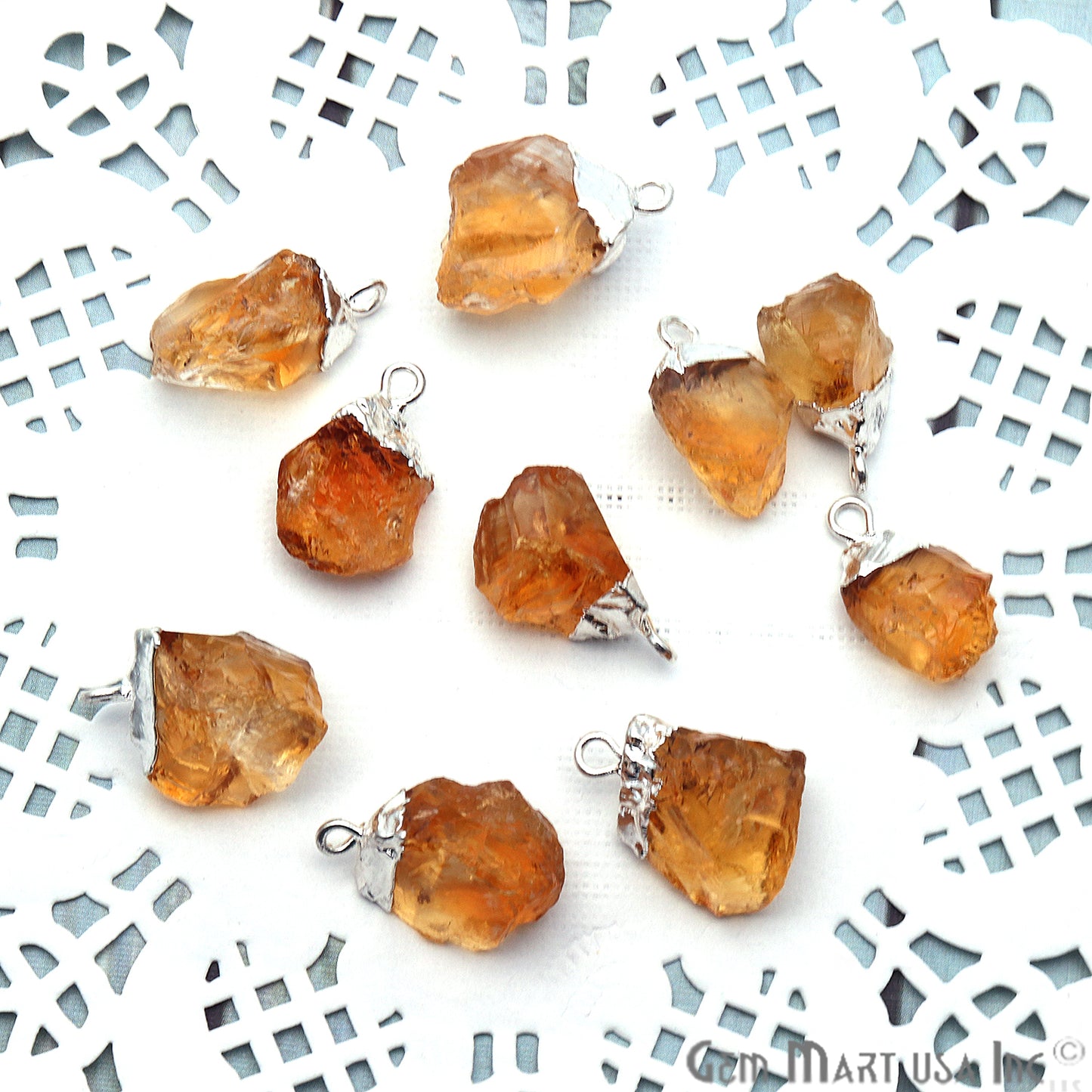 Rough Citrine Gemstone 15x8mm Silver Edged Bracelets Charm Connectors - GemMartUSA