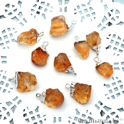 Rough Citrine Gemstone 15x8mm Silver Edged Bracelets Charm Connectors - GemMartUSA