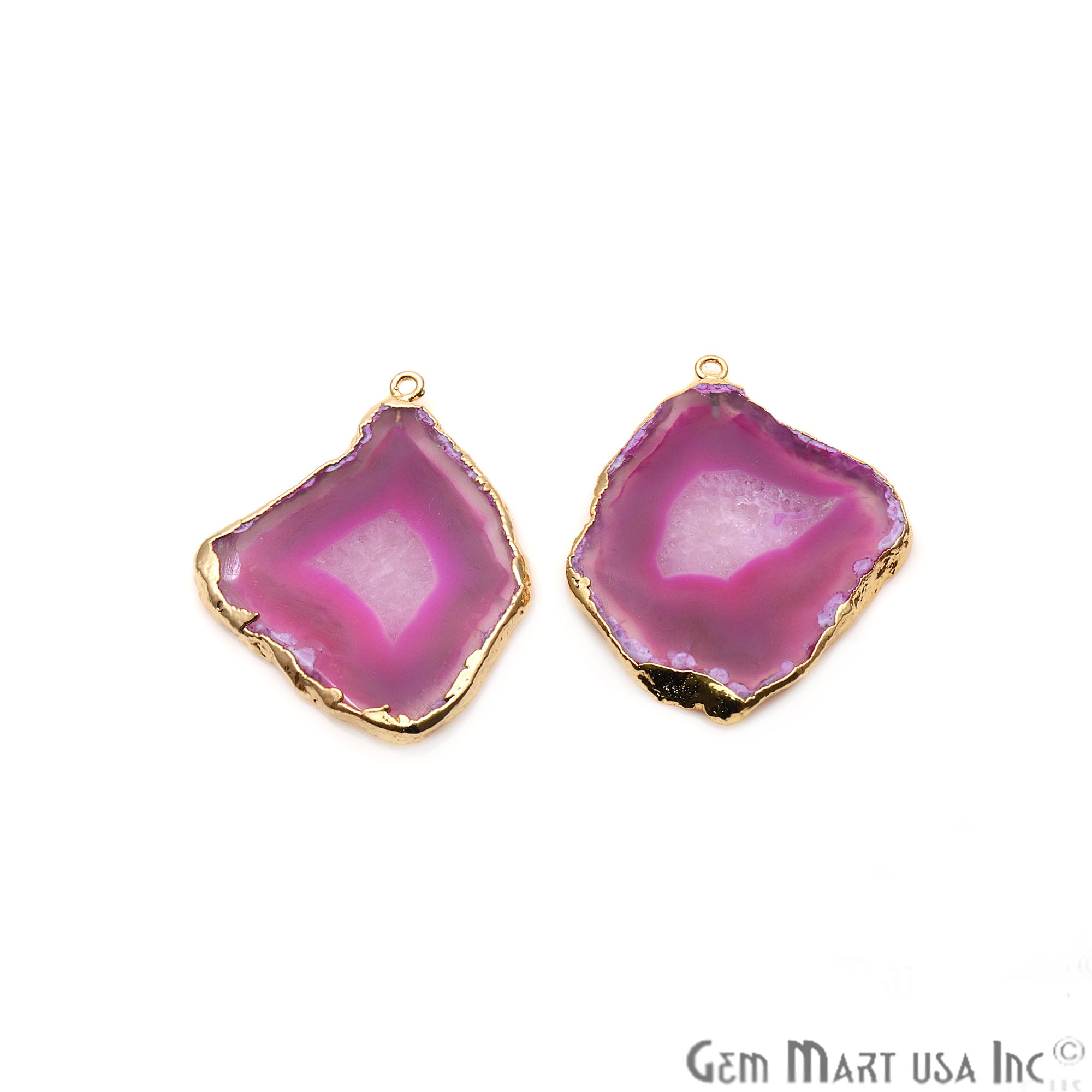 Agate Slice 43x36mm Organic Gold Electroplated Gemstone Earring Connector 1 Pair - GemMartUSA