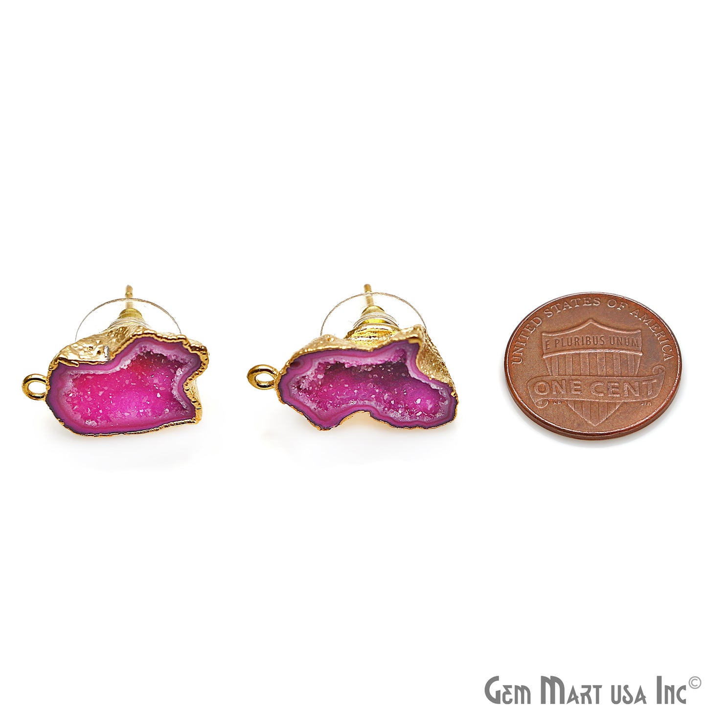 DIY Agate Slice Geode Druzy 21x14mm Gold Electroplated Loop Connector Studs Earrings - GemMartUSA