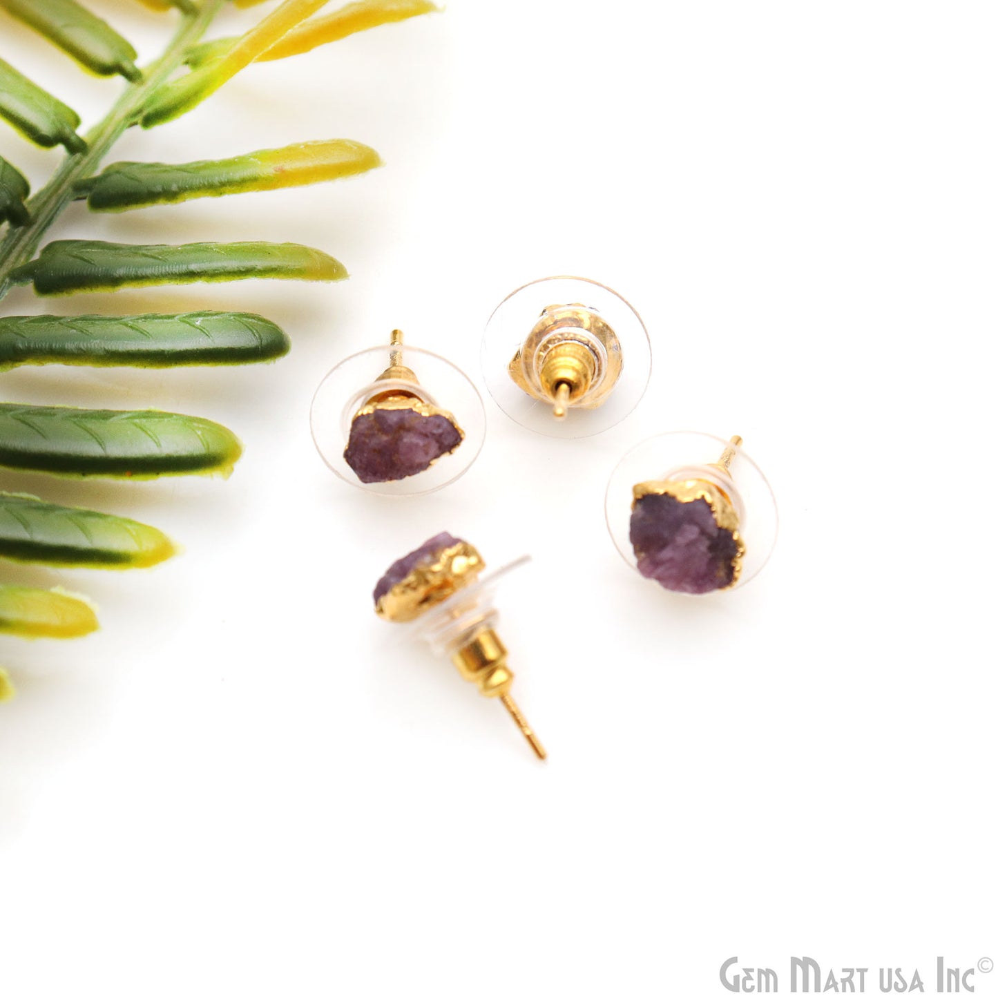 Natural Rough Gemstone 8x5mm Gold Electroplated Stud Earring