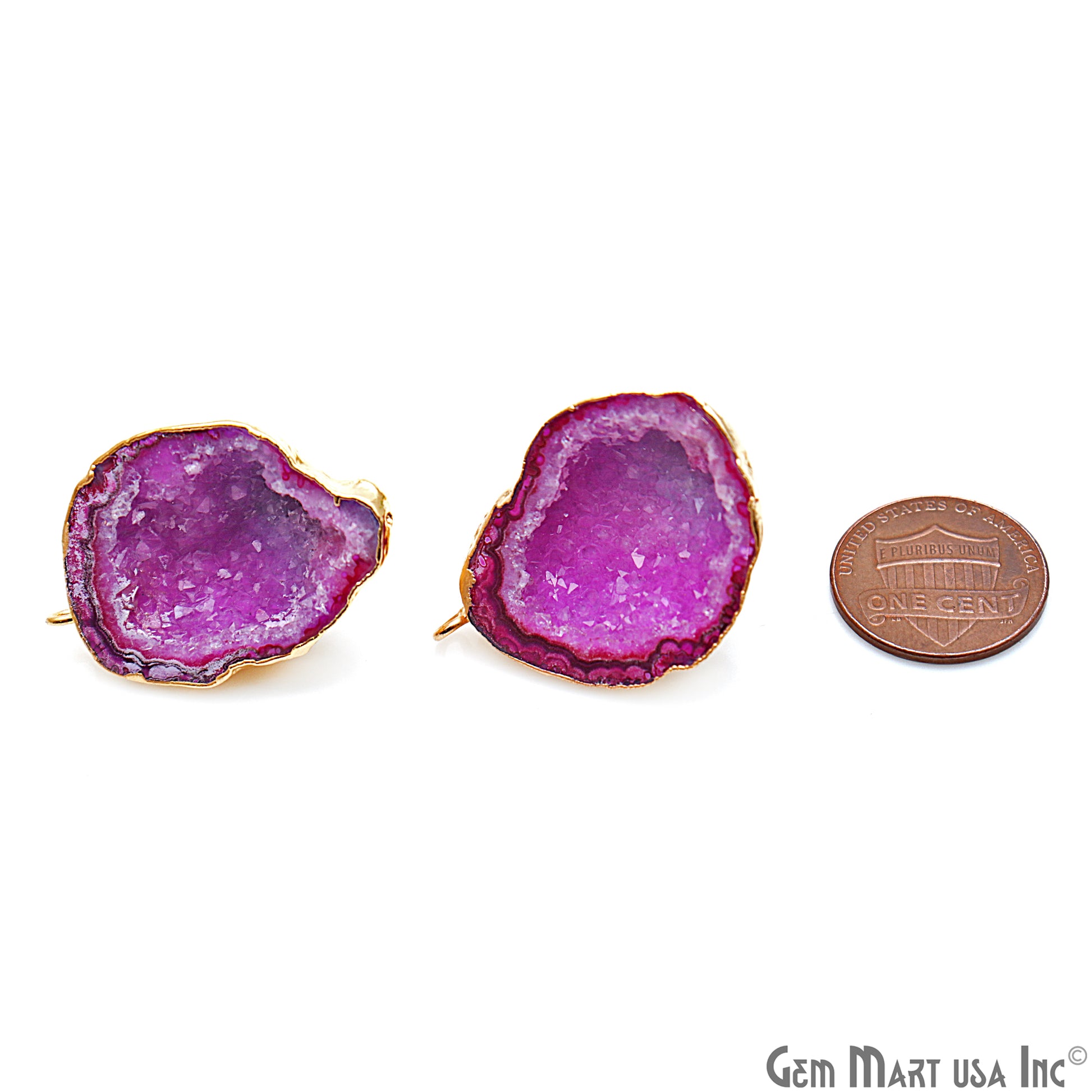 DIY Agate Slice Geode Druzy 33x24mm Gold Electroplated Loop Connector Studs Earrings - GemMartUSA