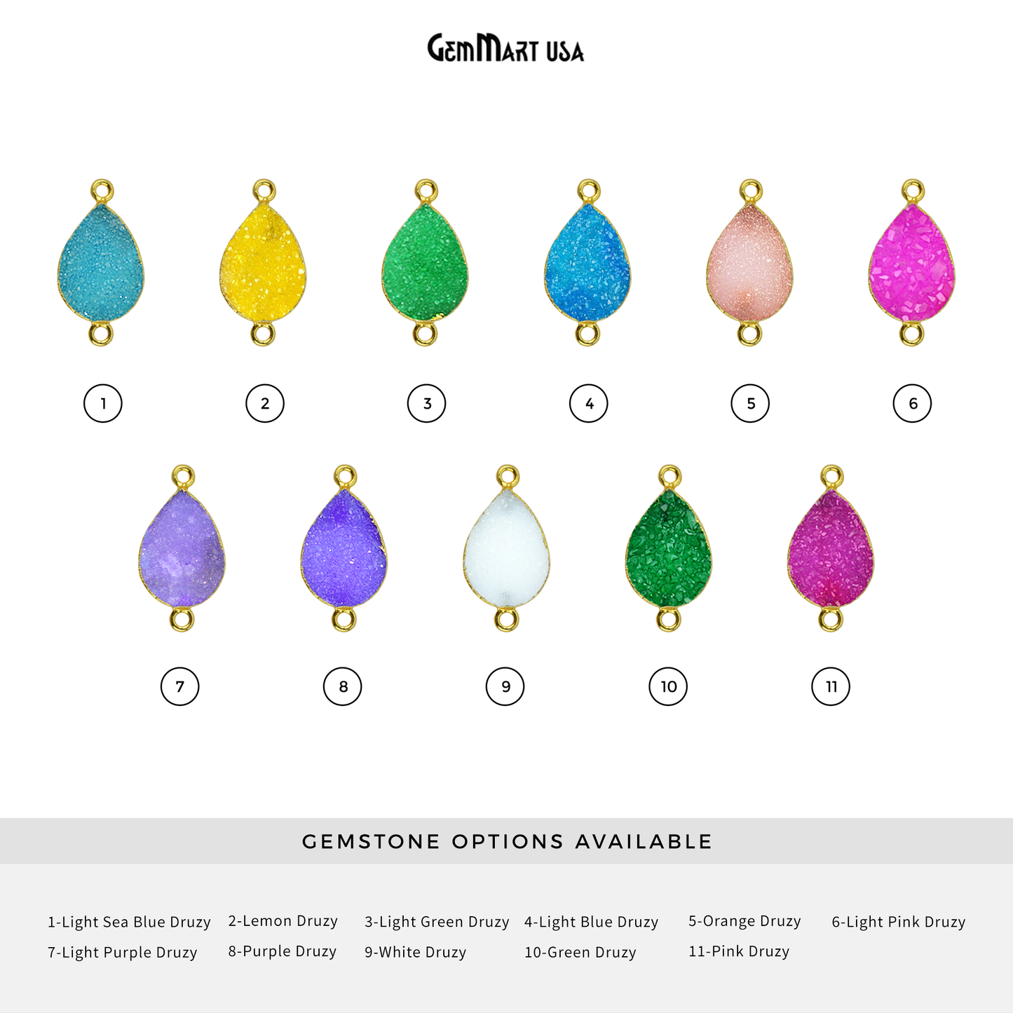 Gold Electroplated 13x18mm Pears Double Bail Druzy Gemstone Connector