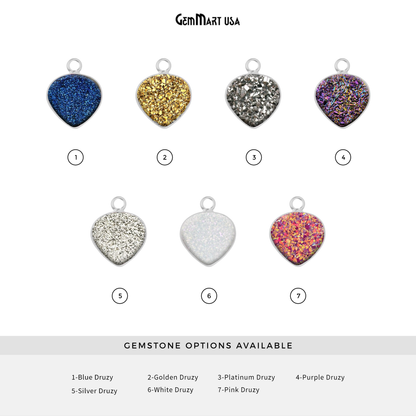 Natural Titanium Druzy 12mm Silver Single Bail Heart Bezel Connector