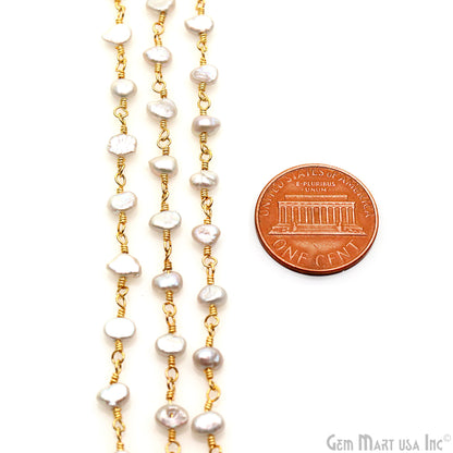 Gray Pearl Free Form Beads 5-6mm Gold Plated Gemstone Rosary Chain