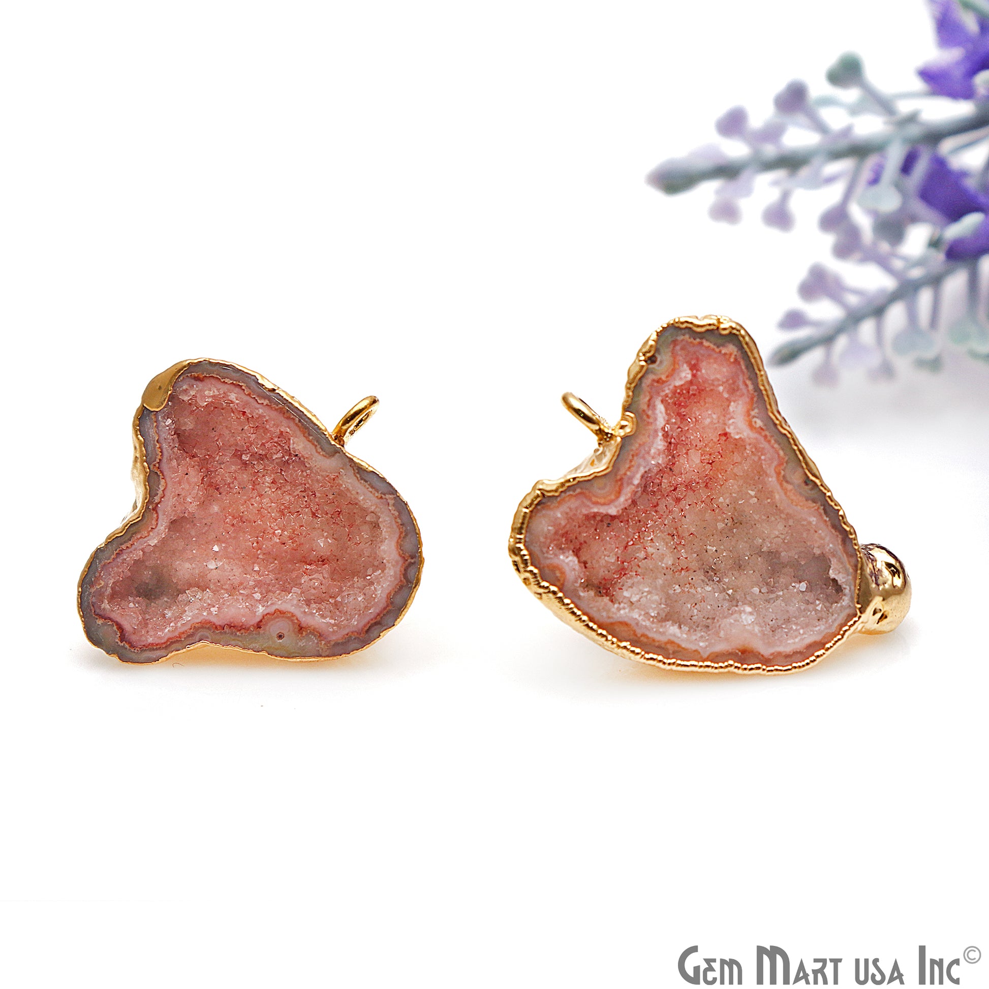 DIY Agate Slice Geode Druzy 21x23mm Gold Electroplated Loop Connector Studs Earrings - GemMartUSA