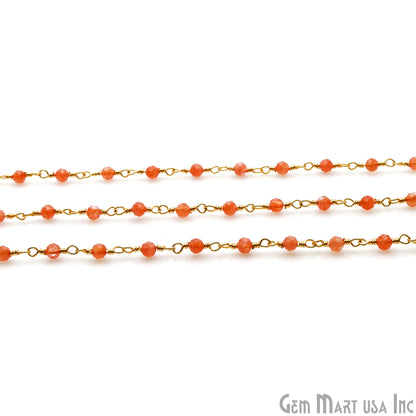 Carnelian Monalisa 3-3.5mm Gold Wire Wrapped Rosary Chain - GemMartUSA