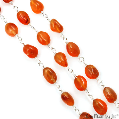 Carnelian Tumble Beads 8x5mm Silver Plated Gemstone Rosary Chain