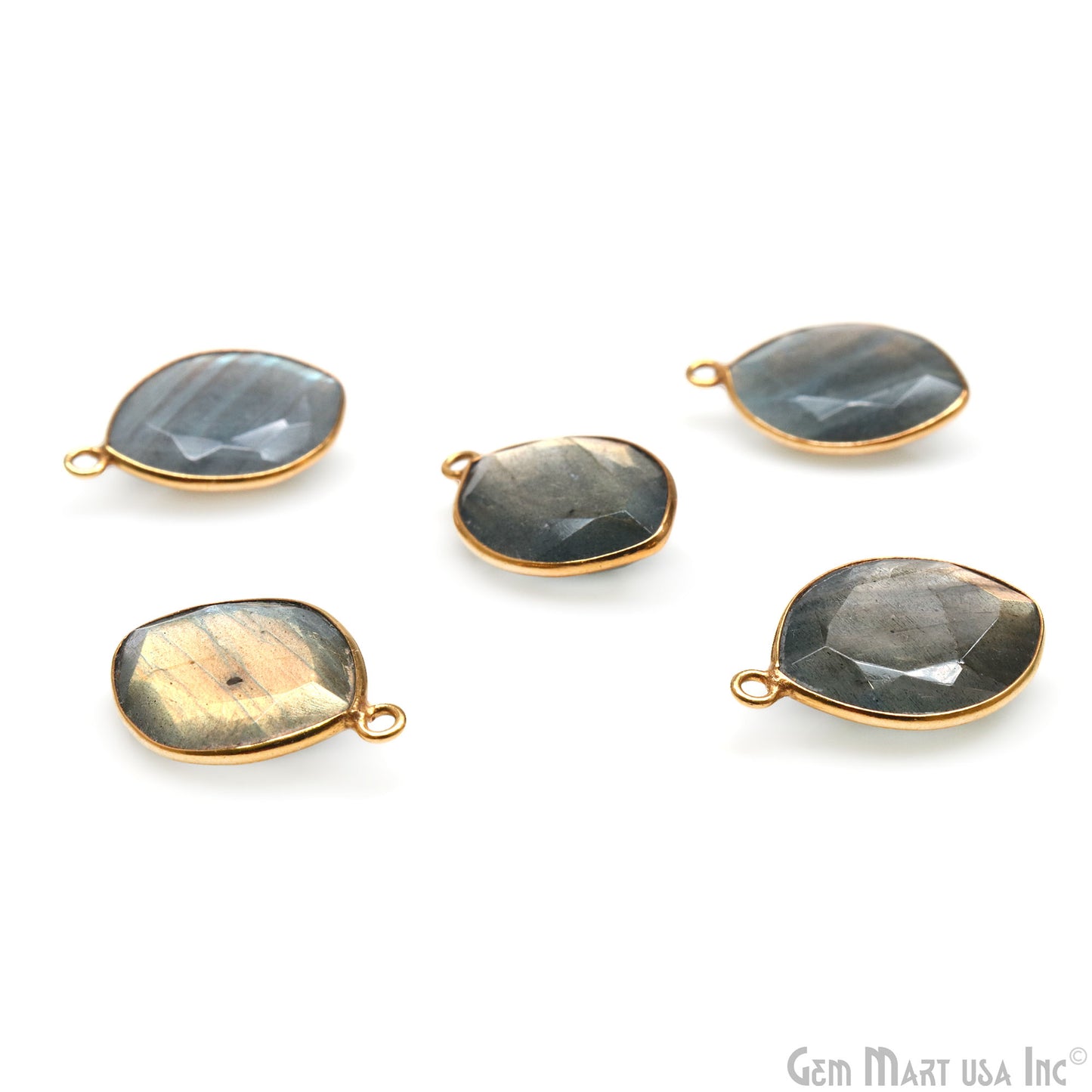 Labradorite Marquise 14x18mm Gold Plated Single Bail Gemstone Bezel Connector
