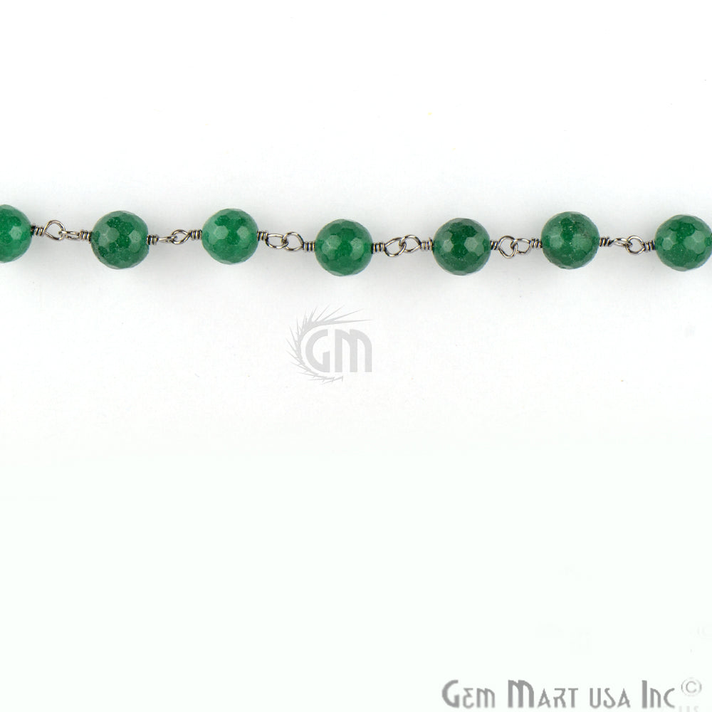 Green Jade Faceted Beads 8mm Oxidized Wire Wrapped Rosary Chain