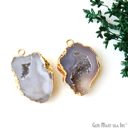 Geode Druzy 28x39mm Organic Gold Electroplated Single Bail Gemstone Earring Connector 1 Pair