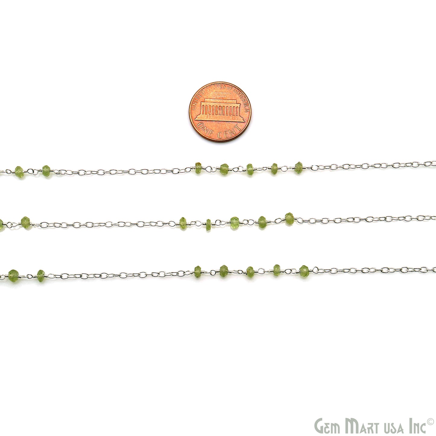 Peridot Beads 3-3.5mm Silver Plated Wire Wrapped Rosary Chain