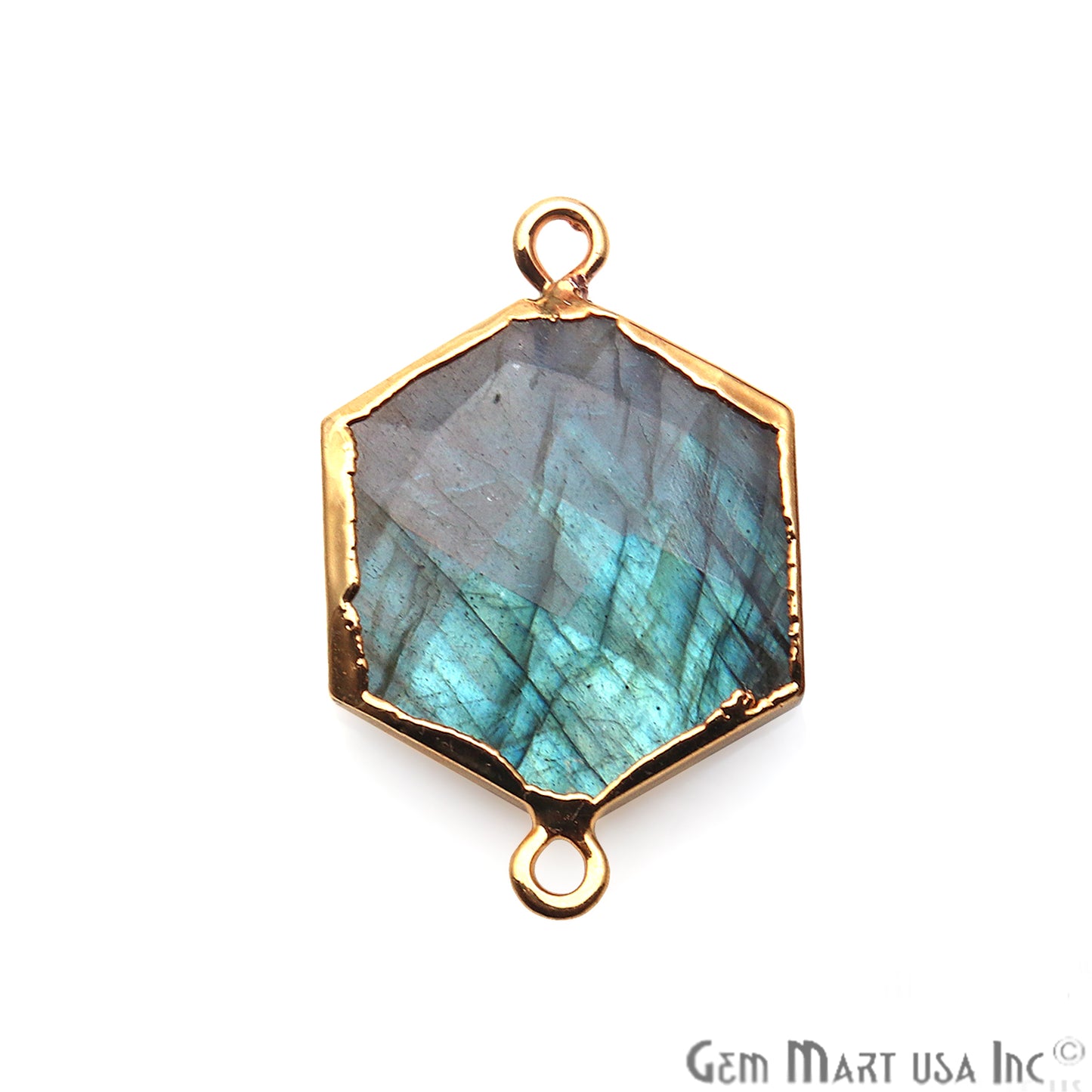 Labradorite Hexagon Shape 17x25mm Gold Electroplated Gemstone Connector - GemMartUSA
