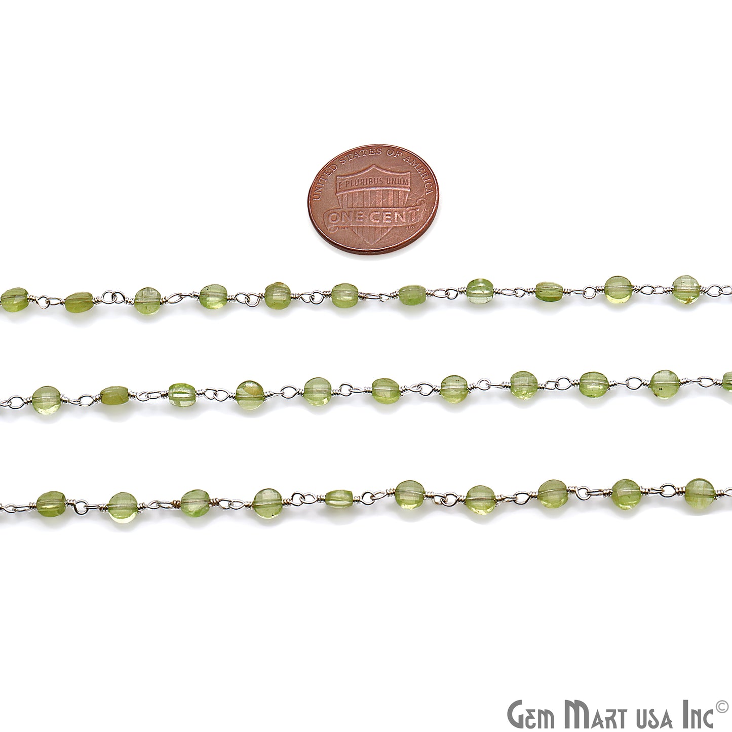 Peridot Faceted 3-4mm Silver Wire Wrapped Rosary Chain - GemMartUSA