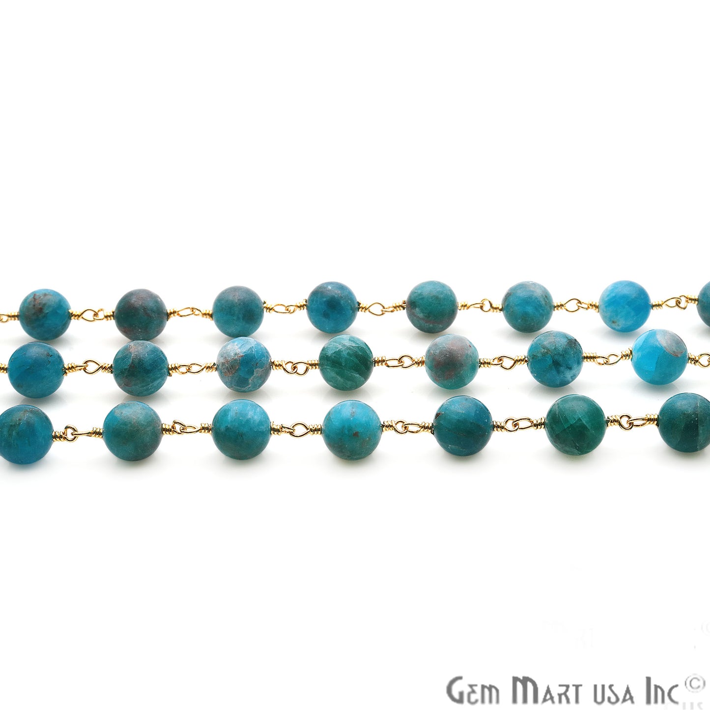 Neon Apatite Smooth Beads 8mm Gold Plated Wire Wrapped Gemstone Rosary Chain - GemMartUSA