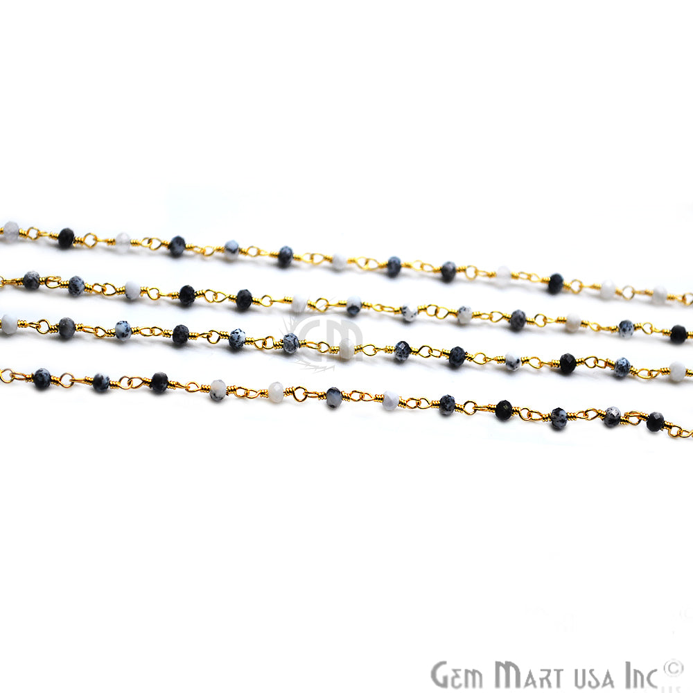 Dendrite Opal Bead Gold Wire Wrapped Rosary Chain - GemMartUSA