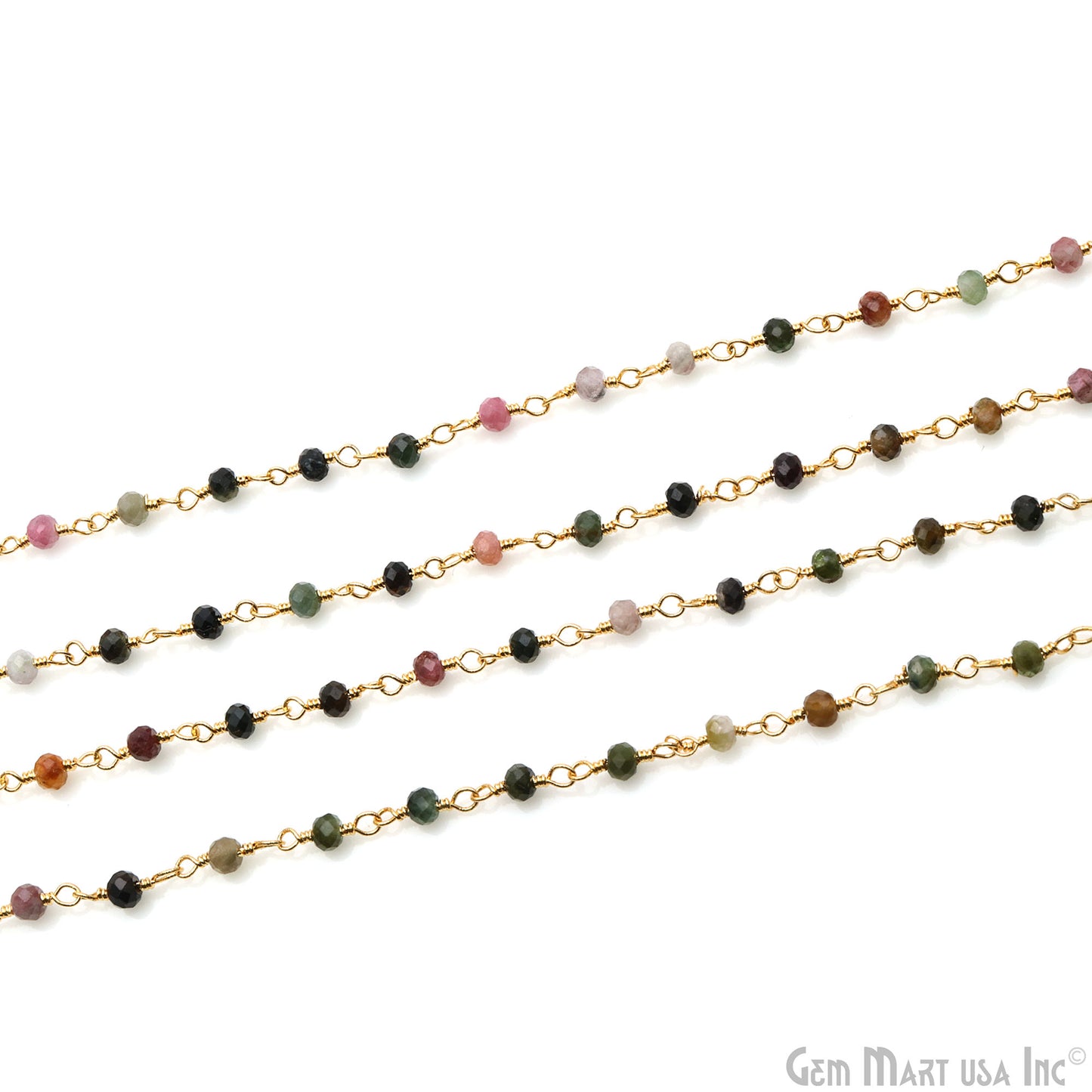 Tourmaline Gold Plated Wire Wrapped Beads Rosary Chain (763937095727)